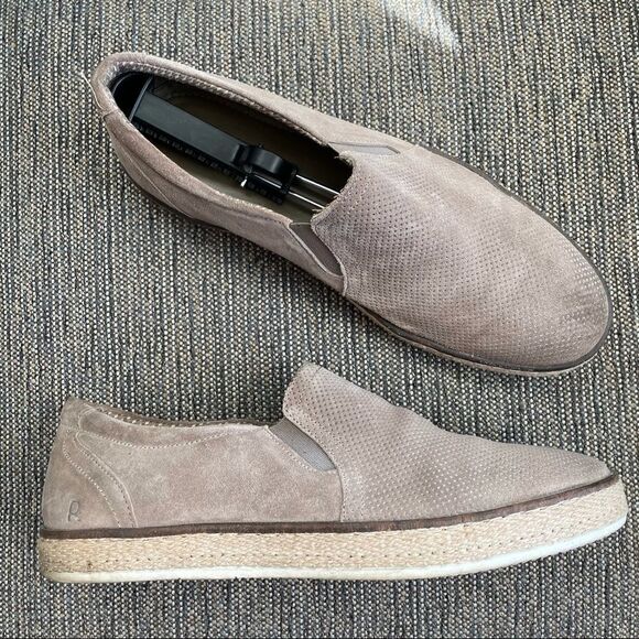 Roan by BED STU Taupe Perforated Suede Leather Loafers Woven Detail 10.5 - Picture 1 of 10